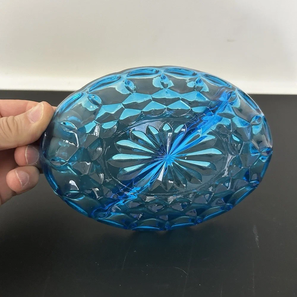 Vintage‎ Indiana Glass Kings Crown Teal Blue Divided Oval Candy Dish